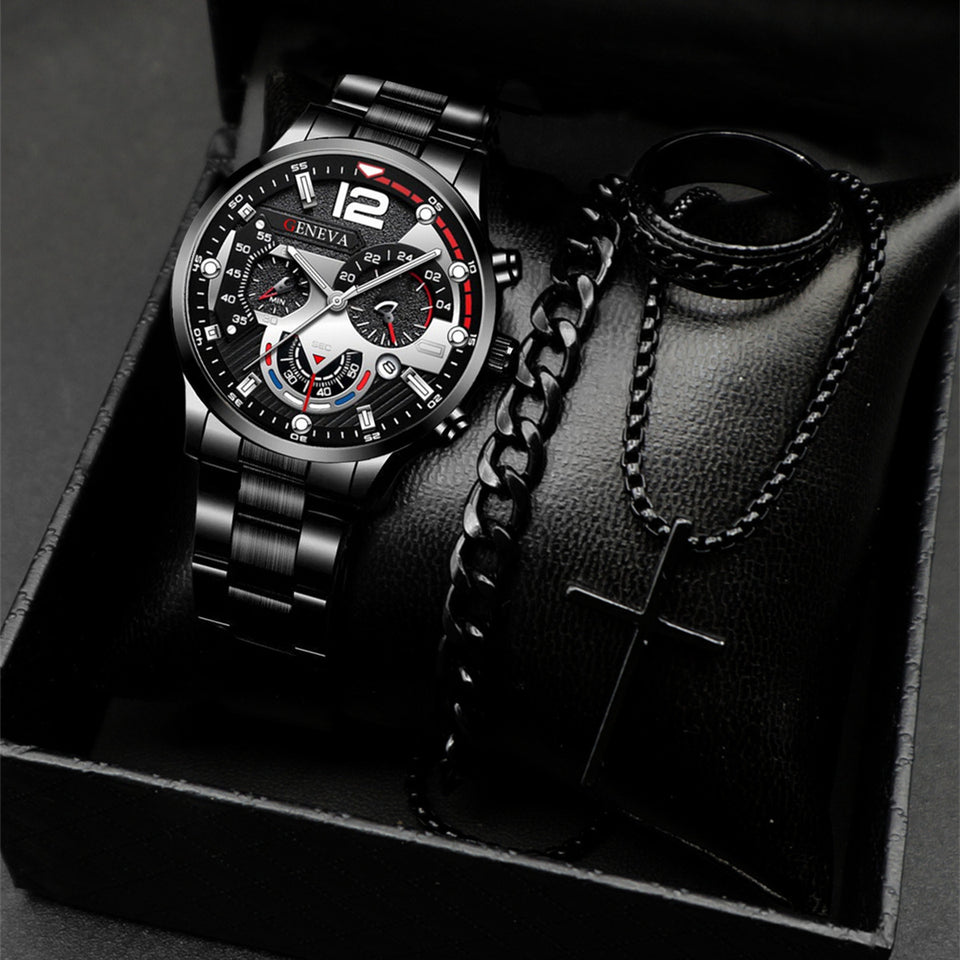 Classic Men's Calendar Quartz Watch with Steel Band