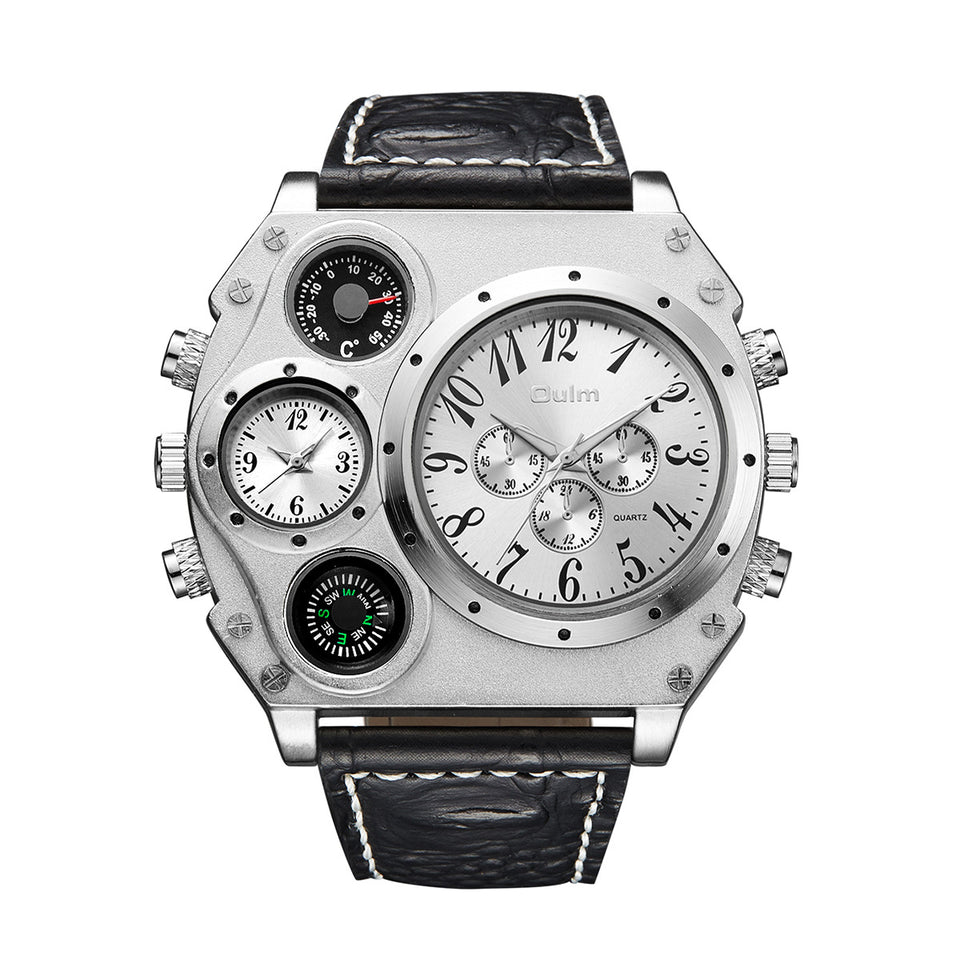 Men's Square Dial Quartz Watch with Imitation Leather Strap