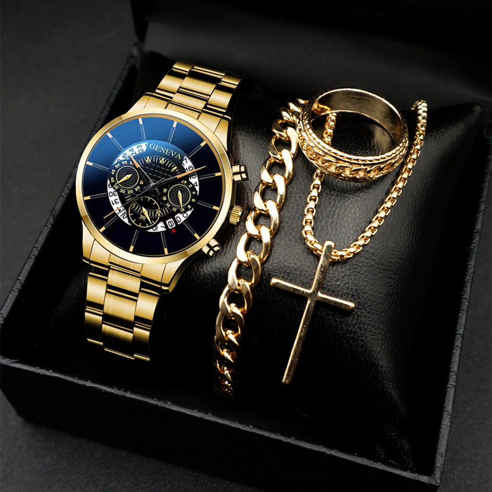 Classic Men's Calendar Quartz Watch with Steel Band