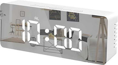Digital Alarm Clock, LED Display Clock Best Makeup Bedroom Mirror Travel Alarm Office Bedroom Clock, Alarm Clock with Snooze, Dimmer Control, Support Battery Powered