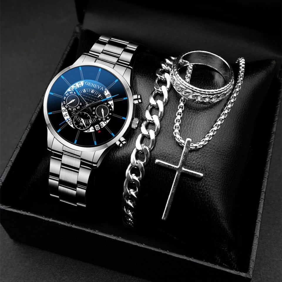 Classic Men's Calendar Quartz Watch with Steel Band