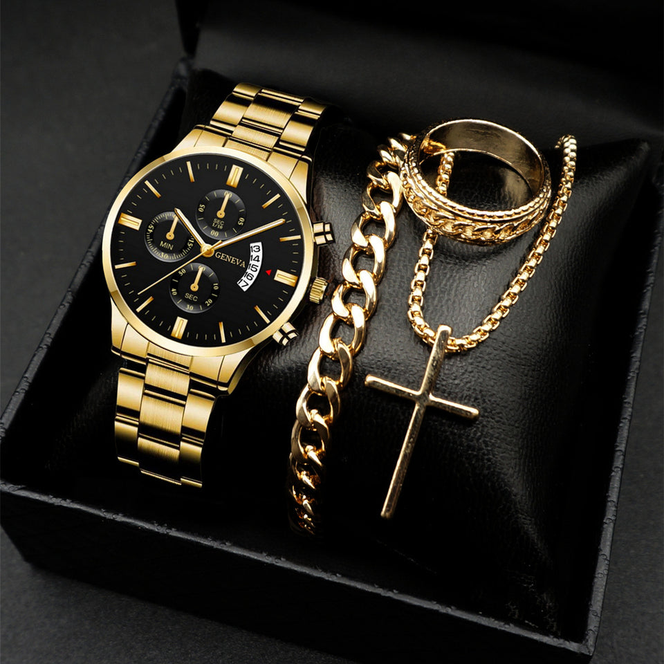 Classic Men's Calendar Quartz Watch with Steel Band