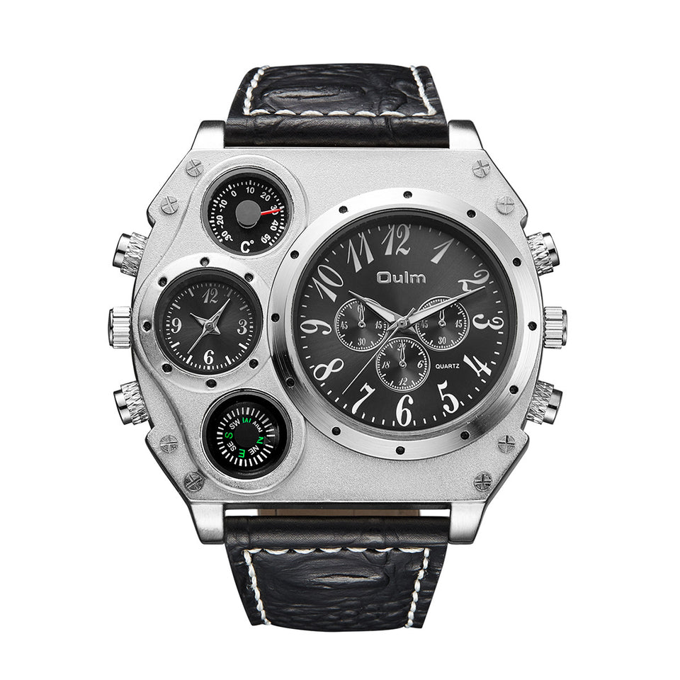Men's Square Dial Quartz Watch with Imitation Leather Strap