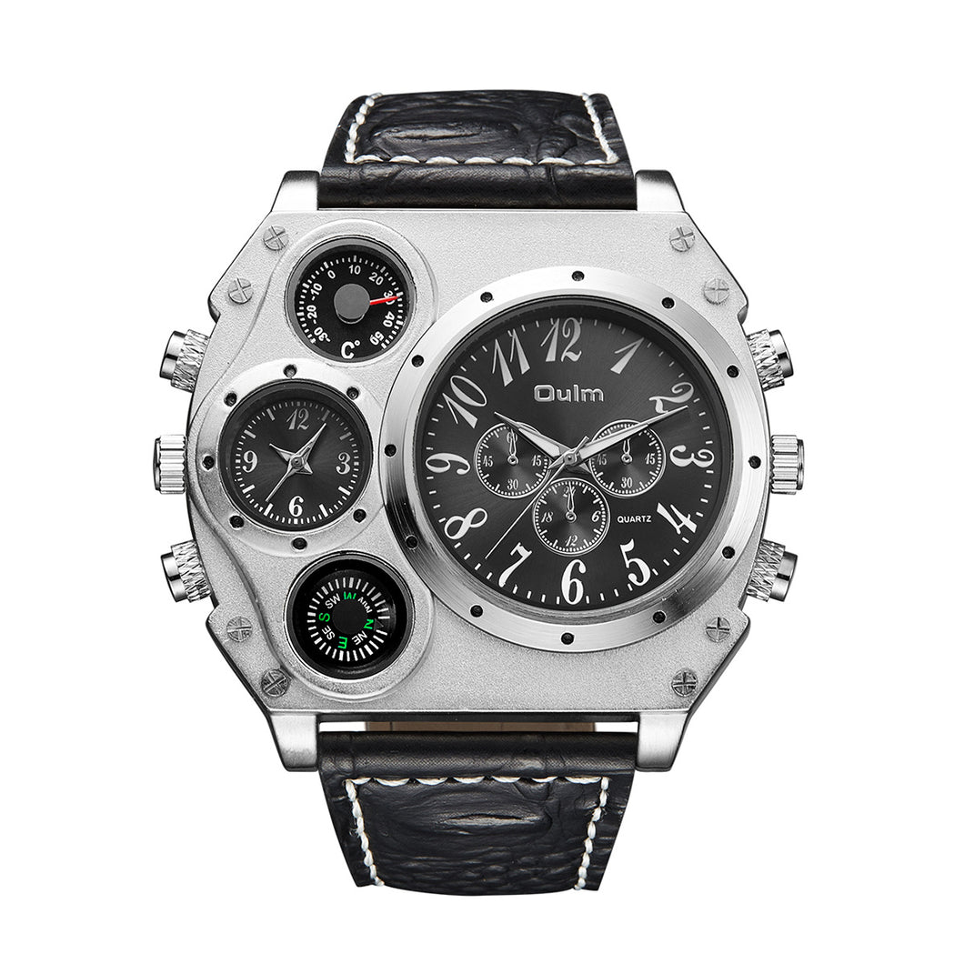 Men's Square Dial Quartz Watch with Imitation Leather Strap