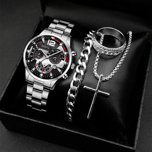 Classic Men's Calendar Quartz Watch with Steel Band