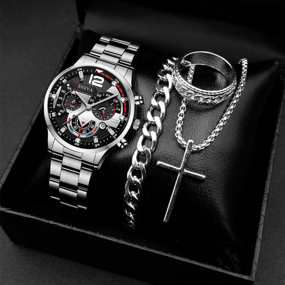 Classic Men's Calendar Quartz Watch with Steel Band