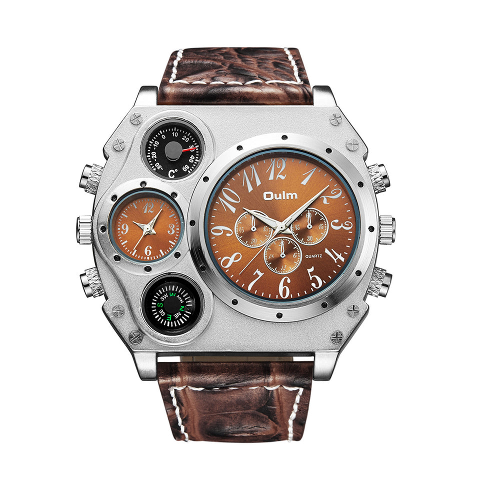 Men's Square Dial Quartz Watch with Imitation Leather Strap