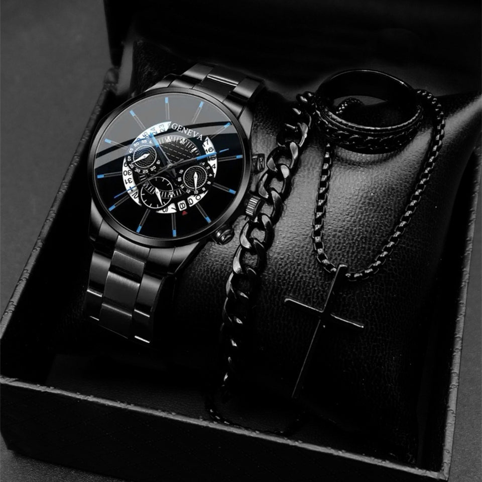 Classic Men's Calendar Quartz Watch with Steel Band