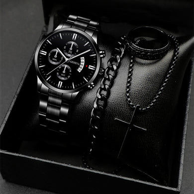 Classic Men's Calendar Quartz Watch with Steel Band