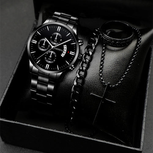 Classic Men's Calendar Quartz Watch with Steel Band