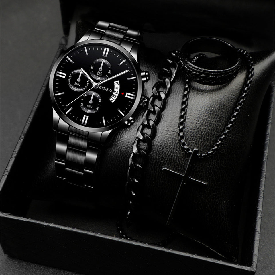 Classic Men's Calendar Quartz Watch with Steel Band