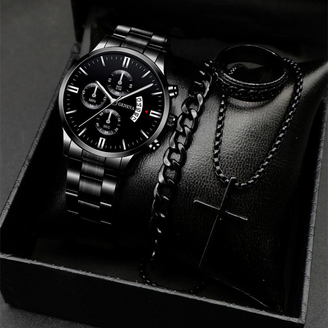 Classic Men's Calendar Quartz Watch with Steel Band