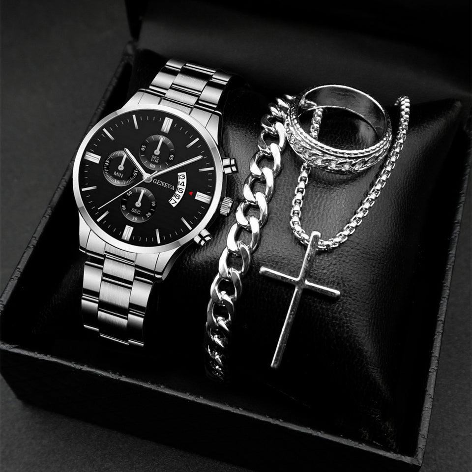 Classic Men's Calendar Quartz Watch with Steel Band