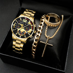 Classic Men's Calendar Quartz Watch with Steel Band
