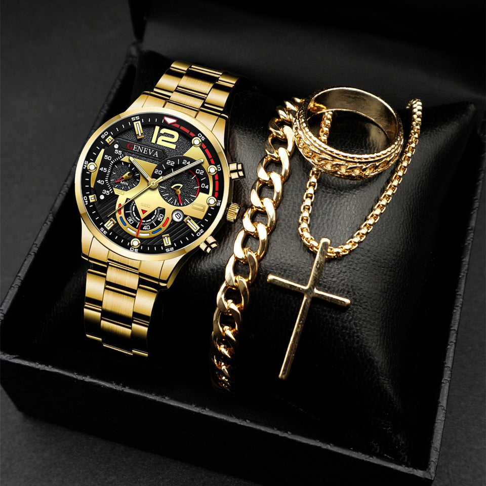 Classic Men's Calendar Quartz Watch with Steel Band